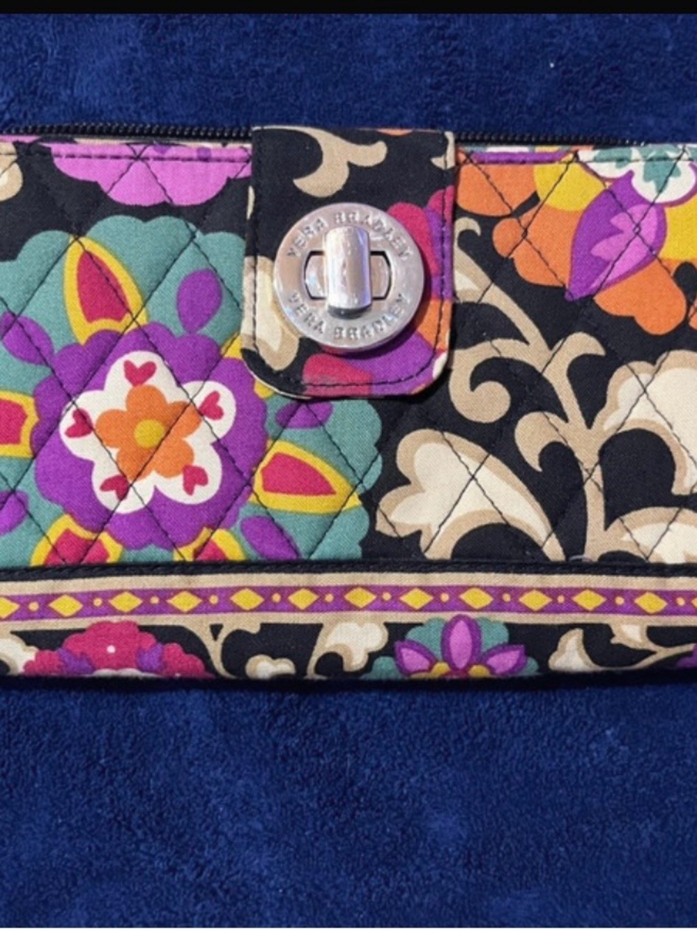 Vera Bradley Quilted Floral Wallet in Black Multi Floral